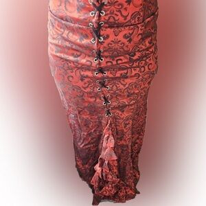 LARGE red and black tie up long skirt